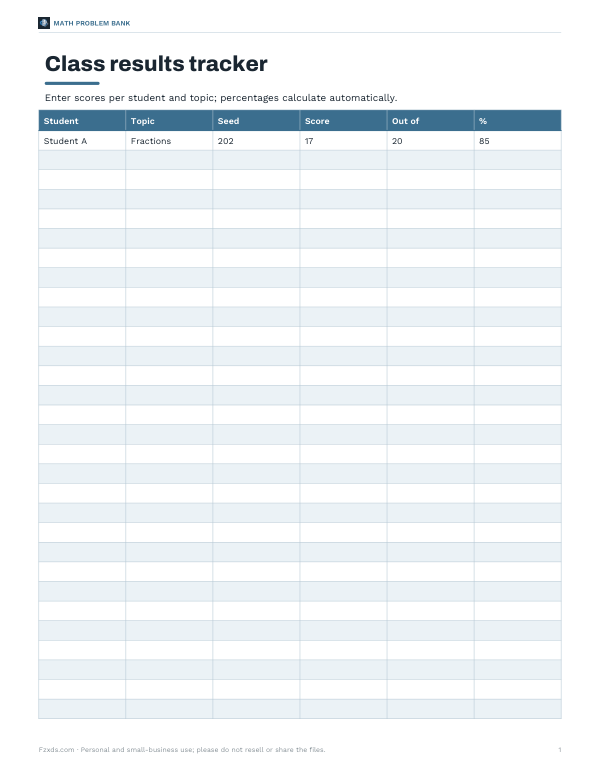 Preview of Printable Class Results Tracker